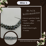 Black Sillimanite Heart Bead Strand