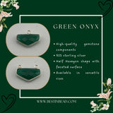 Green Onyx Chevron/Half Hexagon Pendant - Boho Chic Gemstone Necklace with 925 Sterling Silver Elegance