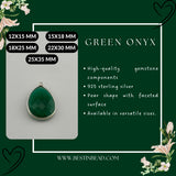 Green Onyx Pear/Flat Teardrop Pendant - Boho Chic Gemstone Necklace with 925 Sterling Silver Elegance
