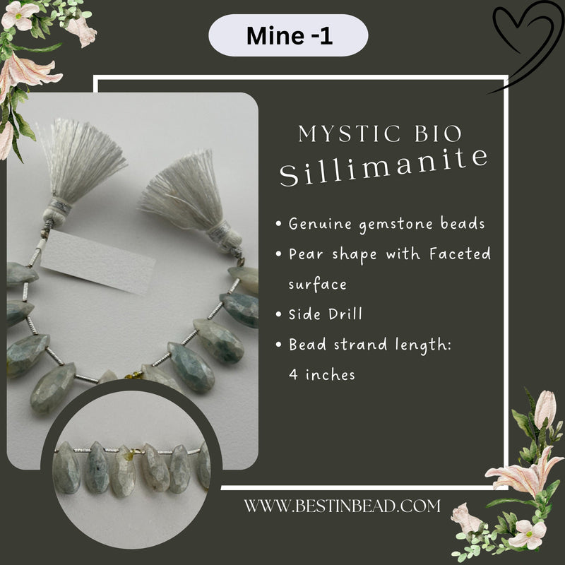 Mystic Bio Sillimanite Pear Bead Strand