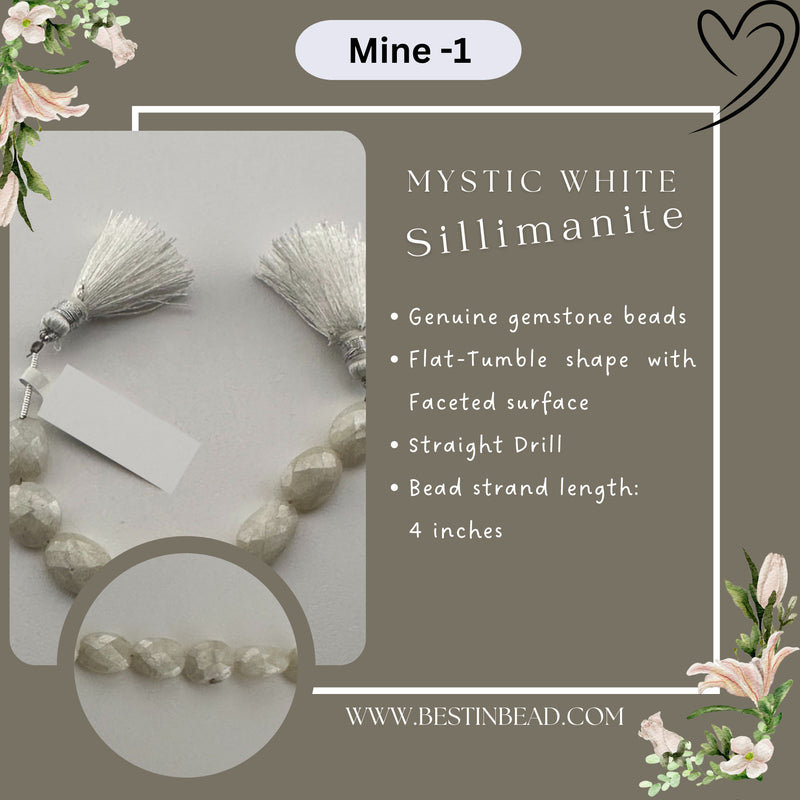 Mystic White Sillimanite Flat Tumble Bead Strand