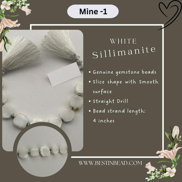 White Sillimanite Slice Bead Strand