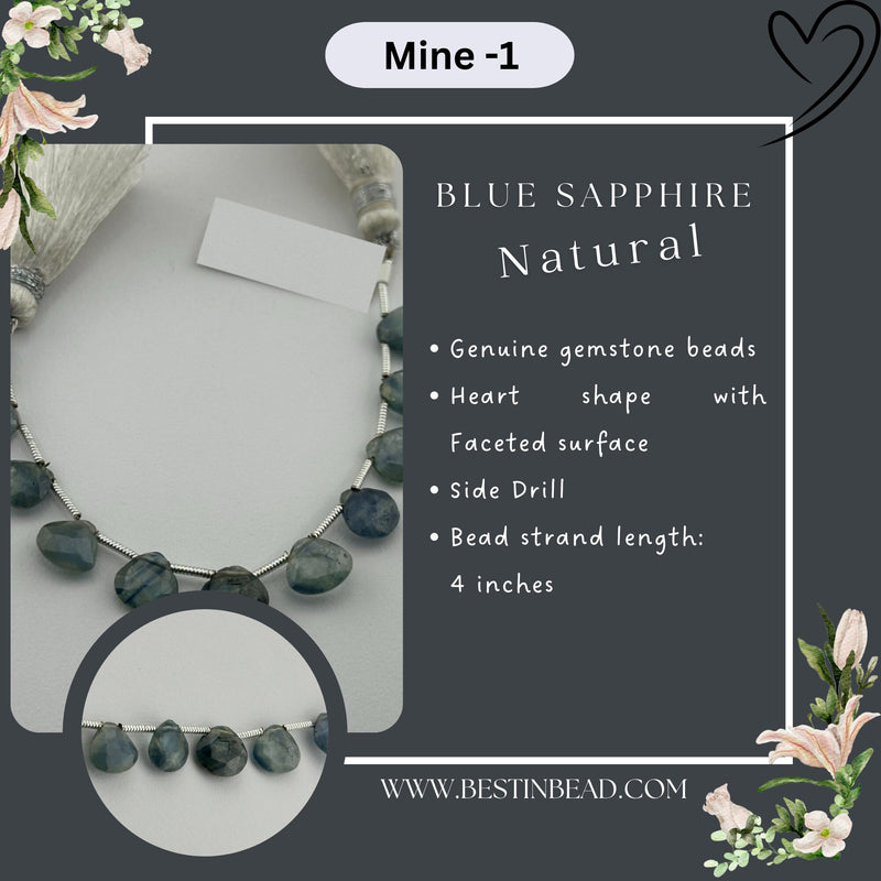 Blue Sapphire Natural Heart Bead Strand
