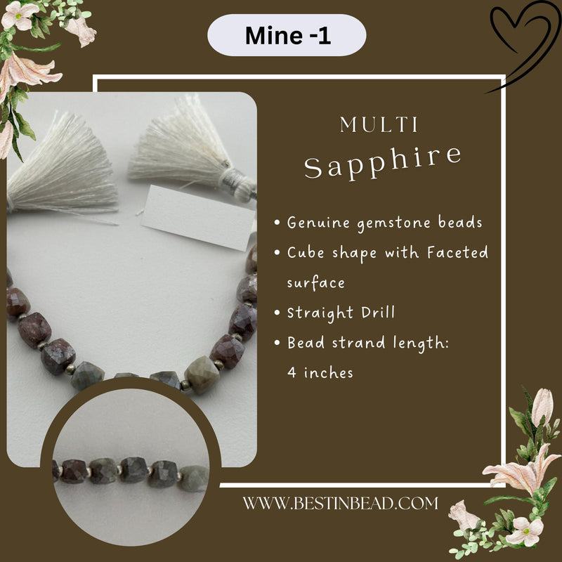 Multi Sapphire Natural Cube Bead Strand