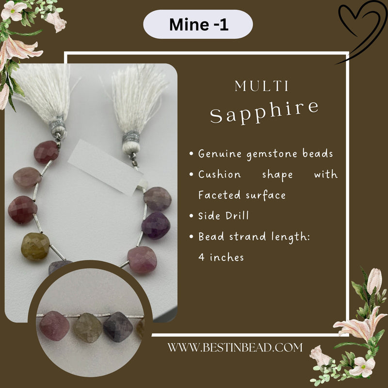 Multi Sapphire Natural Cushion Bead Strand