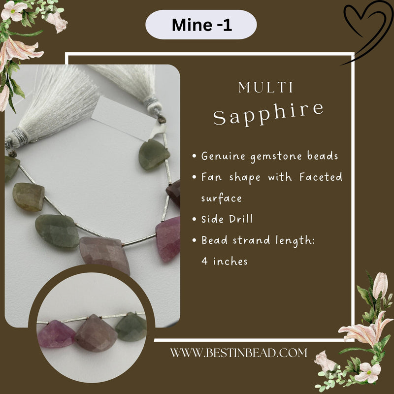 Multi Sapphire Natural Fan Bead Strand
