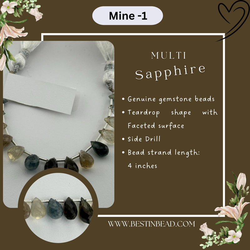 Multi Sapphire Natural Teardrop Bead Strand