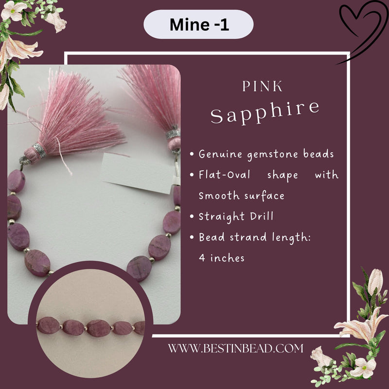 Pink Sapphire Natural Flat Oval Bead Strand