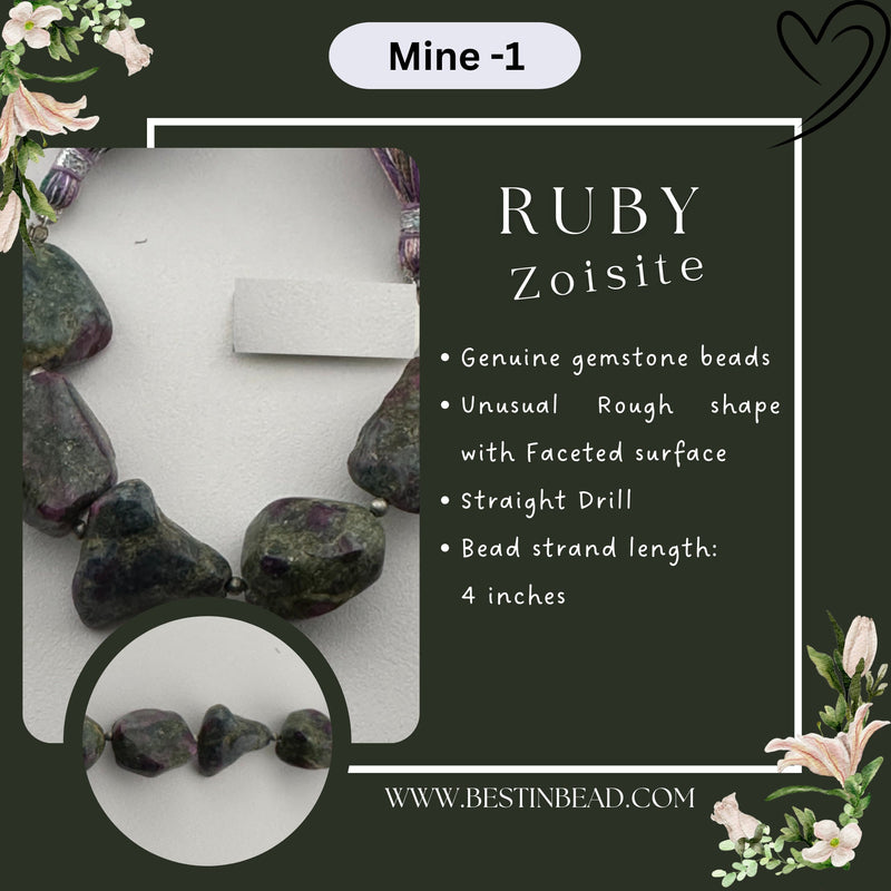 Ruby Zoisite Unusual Rough Bead Strand