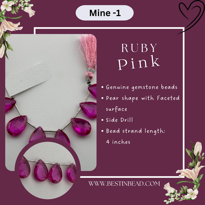 Ruby Pink Pear Bead Strand