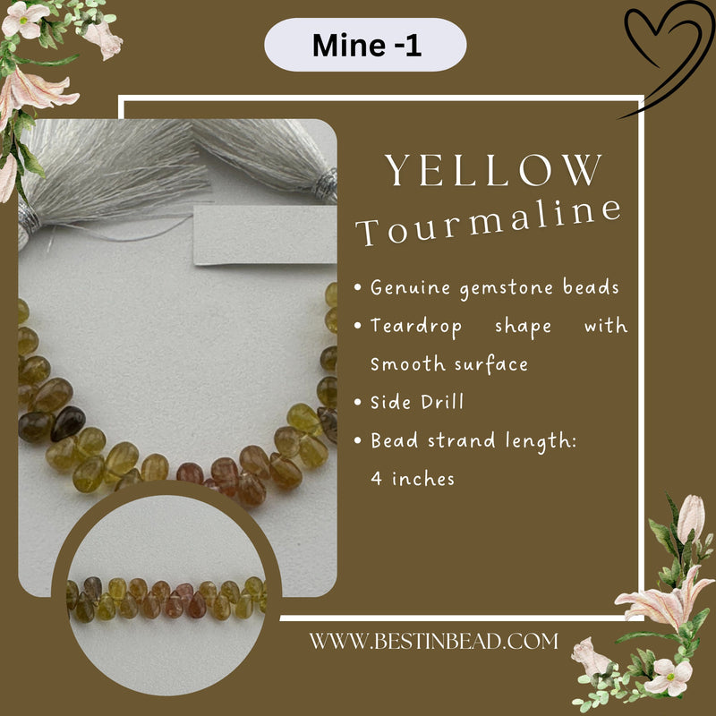 Yellow Tourmaline Teardrop Bead Strand
