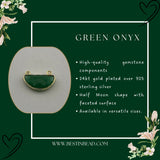 Green Onyx Moon/Crescent Pendant - Boho Chic Gemstone Necklace with 24kt Gold Elegance