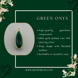 Green Onyx Rounded Teardrop Pendant - Boho Chic Gemstone Necklace with 24kt Gold Elegance