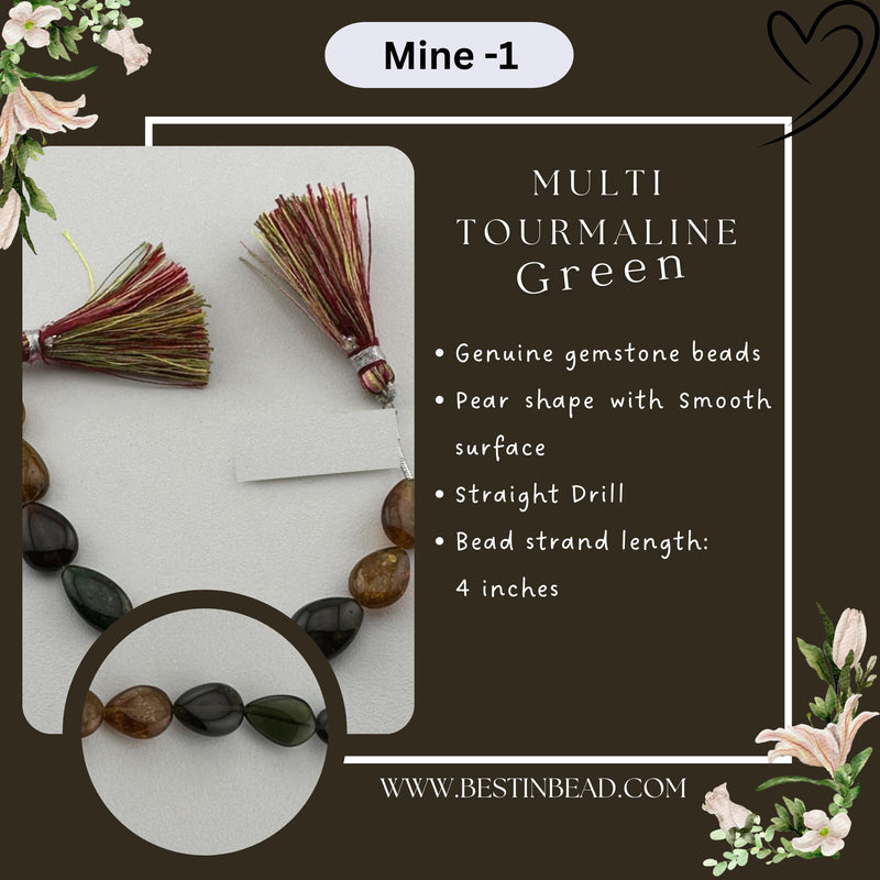 Multi Tourmaline Green Pear Bead Strand