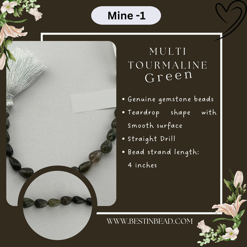 Multi Tourmaline Green Teardrop Bead Strand