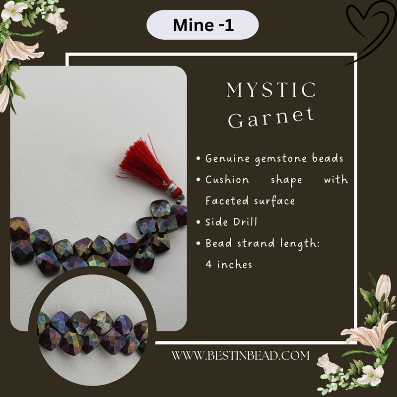 Mystic Garnet Cushion Bead Strand