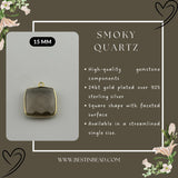 Smoky Quartz Square Pendant - Boho Chic Gemstone Necklace with 24kt Gold Elegance
