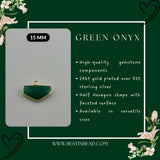 Green Onyx Chevron/Half Hexagon Pendant - Boho Chic Gemstone Necklace with 24kt Gold Elegance
