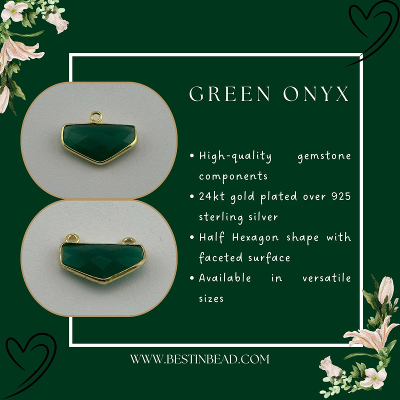 Green Onyx Chevron/Half Hexagon Pendant - Boho Chic Gemstone Necklace with 24kt Gold Elegance