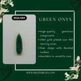 Green Onyx Pear/Flat Teardrop Pendant - Boho Chic Gemstone Necklace with 24kt Gold Elegance