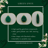 Green Onyx Pear/Flat Teardrop Pendant - Boho Chic Gemstone Necklace with 24kt Gold Elegance