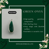 Green Onyx Rounded Teardrop Pendant - Boho Chic Gemstone Necklace with 925 sterling silver Elegance