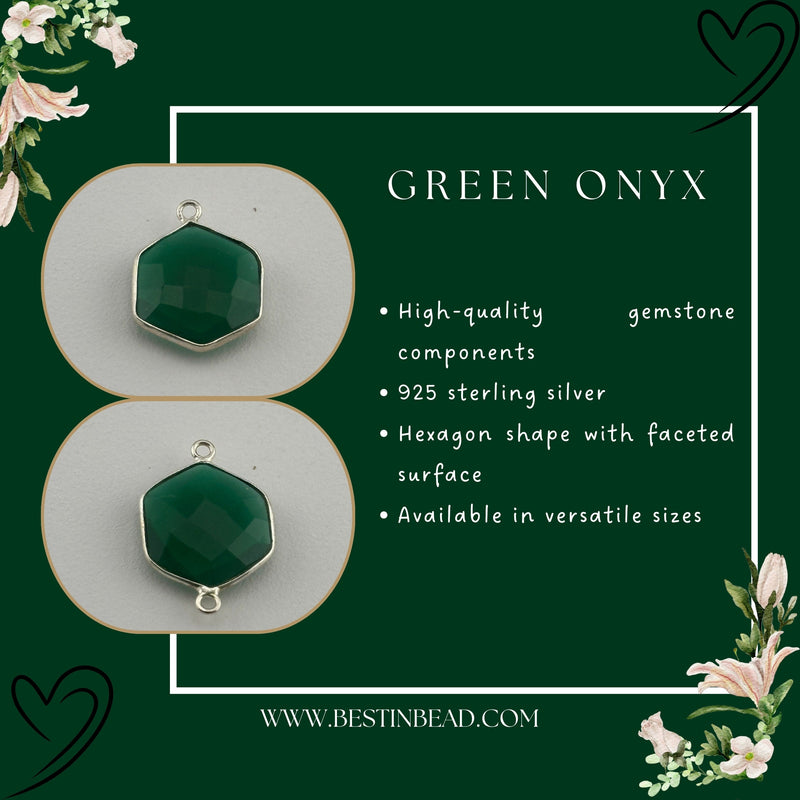 Green Onyx Hexagon Pendant - Boho Chic Gemstone Necklace with 925 Sterling Silver Elegance