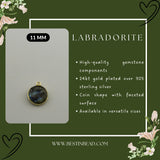 Labradorite Coin/Round Pendant - Boho Chic Gemstone Necklace with 24kt Gold Elegance