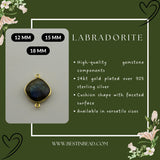 Labradorite Cushion/Diamond Pendant - Boho Chic Gemstone Necklace with 24kt Gold Elegance