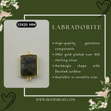 Labradorite Rectangle/Bar Pendant - Boho Chic Gemstone Necklace with 24kt Gold Elegance