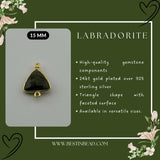 Labradorite Triangle Pendant - Boho Chic Gemstone Necklace with 24kt Gold Elegance