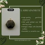 Labradorite Hexagon Pendant - Boho Chic Gemstone Necklace with 24kt Gold Elegance