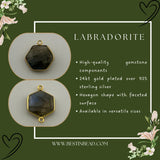 Labradorite Hexagon Pendant - Boho Chic Gemstone Necklace with 24kt Gold Elegance