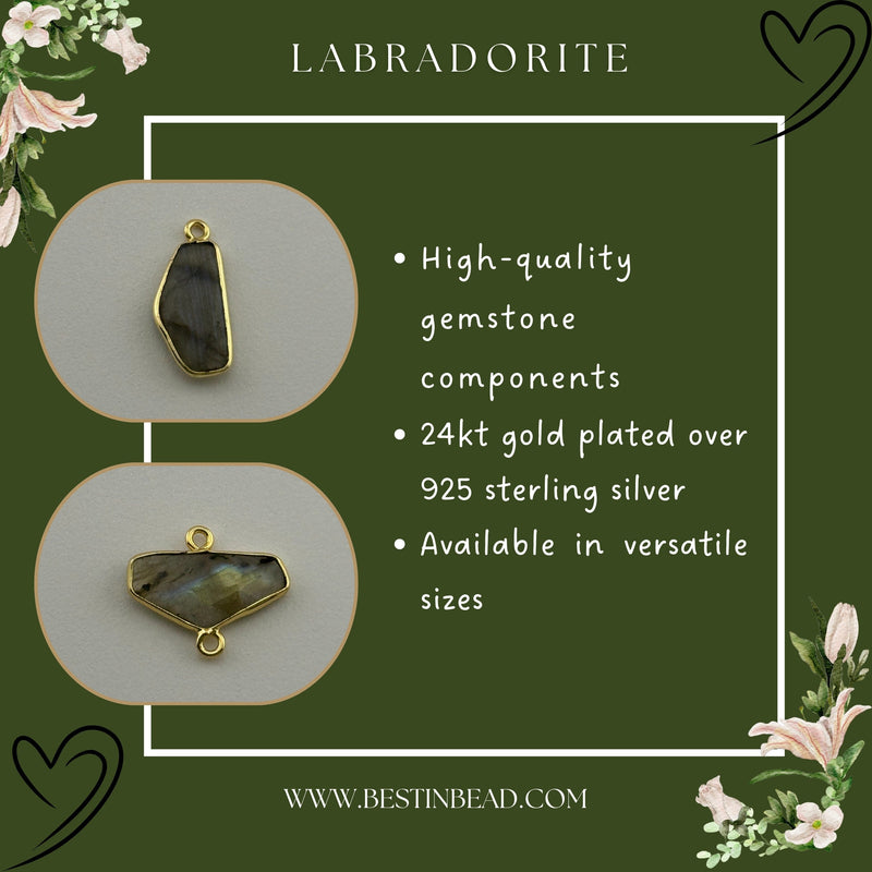 Labradorite Chevron/Half Hexagon Pendant - Boho Chic Gemstone Necklace with 24kt Gold Elegance
