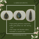 Labradorite Pear/Flat Teardrop Pendant - Boho Chic Gemstone Necklace with 24kt Gold Elegance