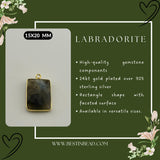 Labradorite Rectangle/Bar Pendant - Boho Chic Gemstone Necklace with 24kt Gold Elegance