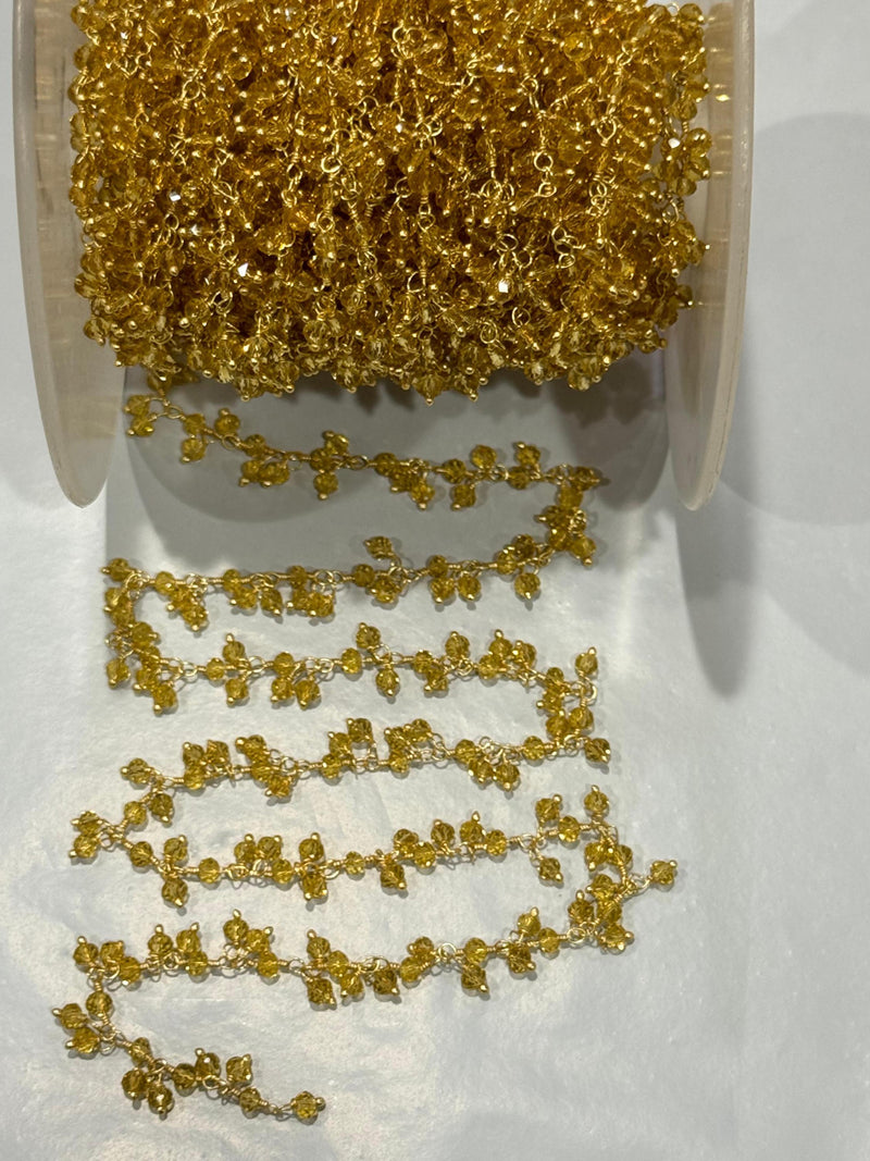 Citrine Beaded Rosary Chain, 24K Gold Plated Jewelry Making