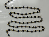 Blue Sapphire Jade Rosary Chain, 24K Gold Plated, 3mm Beaded