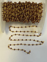 Rhodolite Garnet Rosary Chain, 24K Gold Plated, 3mm Beaded