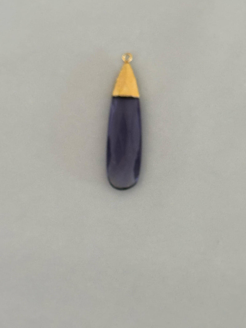 Amethyst Bezel Pendant, 24K Gold Plated Over Silver, Pear Shape, Natural Gemstone Charm, Jewelry Making, 10X40mm and 10X25mm