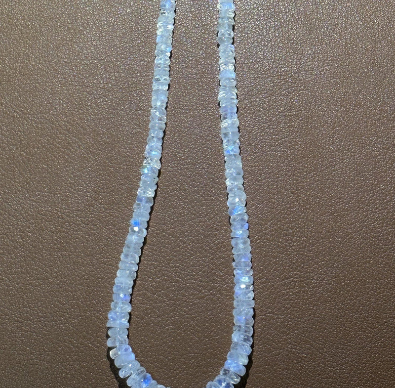 Rainbow Moonstone natural semi precious gemstone bead strands, tyre shaped bead strand, faceted bead size 4.5mm handmade gemstone bead strand 97 Carat, women jewelry making necklaces, earrings, and bracelets bead strands.