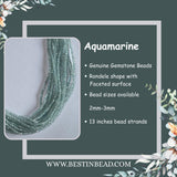 Aquamarine Rondelle Gemstone Beads - Natural Semi Precious Bead Strand - Sizes 2.5mm to 7mm - Jewelry Making Supplies