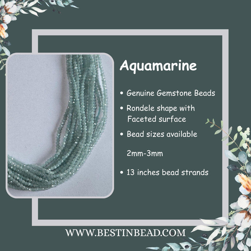 Aquamarine Rondelle Gemstone Beads - Natural Semi Precious Bead Strand - Sizes 2.5mm to 7mm - Jewelry Making Supplies