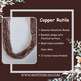 Copper Rutile Quartz Rondelle Gemstone Beads - Natural Semi Precious Bead Strand - Sizes 2mm to 5mm - Jewelry Making Supplies