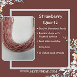 Strawberry Quartz Rondelle Gemstone Beads - Natural Semi Precious Bead Strand - Sizes 2mm to 6mm - Jewelry Making Supplies