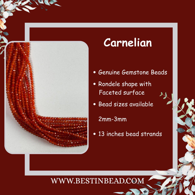 Carnelian Rondelle Gemstone Beads - Natural Semi Precious Bead Strand - Sizes 2.5mm to 7mm - Jewelry Making Supplies