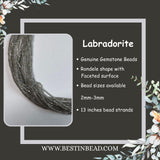 Labradorite Rondelle Gemstone Beads - Natural Semi Precious Bead Strand - Sizes 2.5mm to 5mm - Jewelry Making Supplies