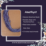 Amethyst Rondelle Gemstone Beads - Natural Semi Precious Bead Strand - Sizes 2mm to 7mm - Jewelry Making Supplies