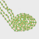 Close-Up of 6mm Green Chalcedony Beads on 24k Gold Plated Silver Chain, Handmade for Jewelry Making