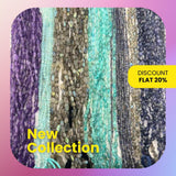 Four 13 inch strands of natural gemstone beads, including light blue Aquamarine, violet-blue Iolite, flashing Labradorite, and vibrant Sky Blue Apatite for jewelry making.